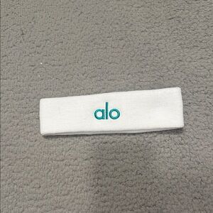 ALO Yoga White Headband with Teal Logo